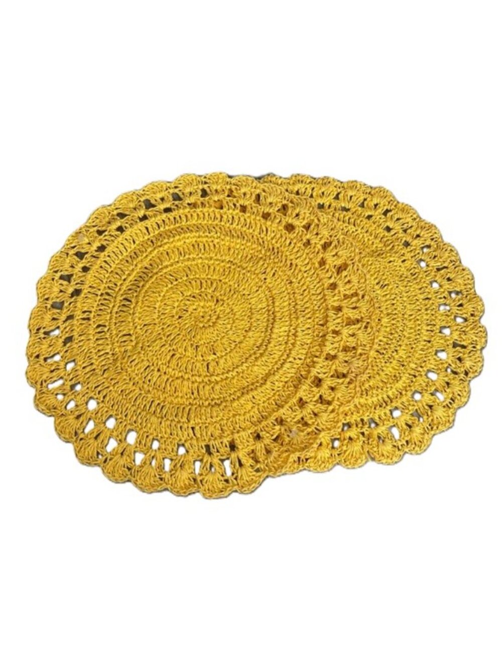 Placemat or Doily Hand-Crocheted Yellow 16 Inch Round- Set of 2